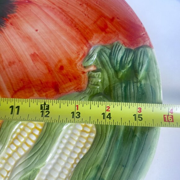 Vtg Large Ceramic Vegetable Harvest Platter Hand-Painted Pumpkin Corn Eggplant - Picture 4 of 9